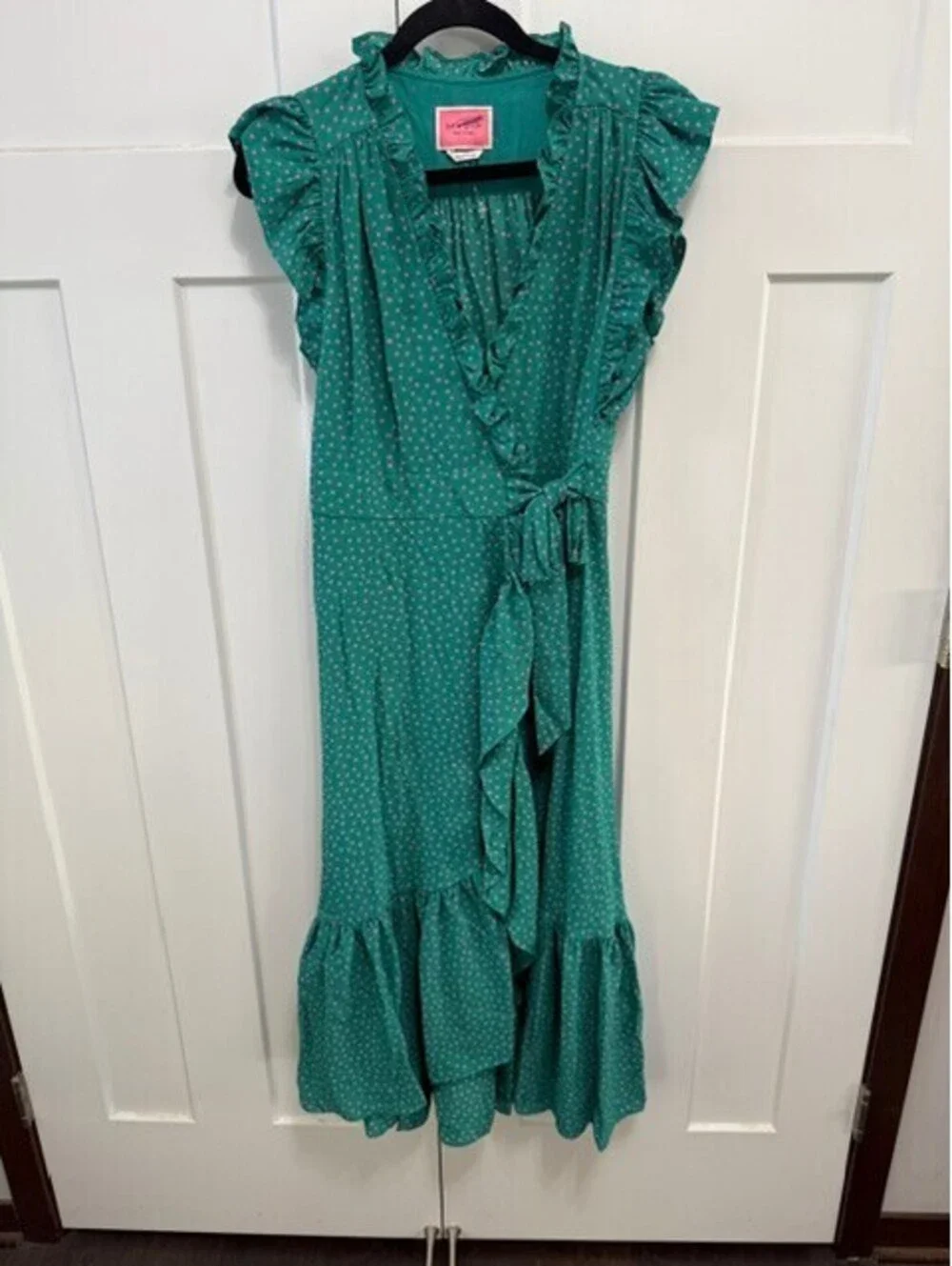 NWOT Kate Spade Poolside midi dot wrap dress teal/pink size 14